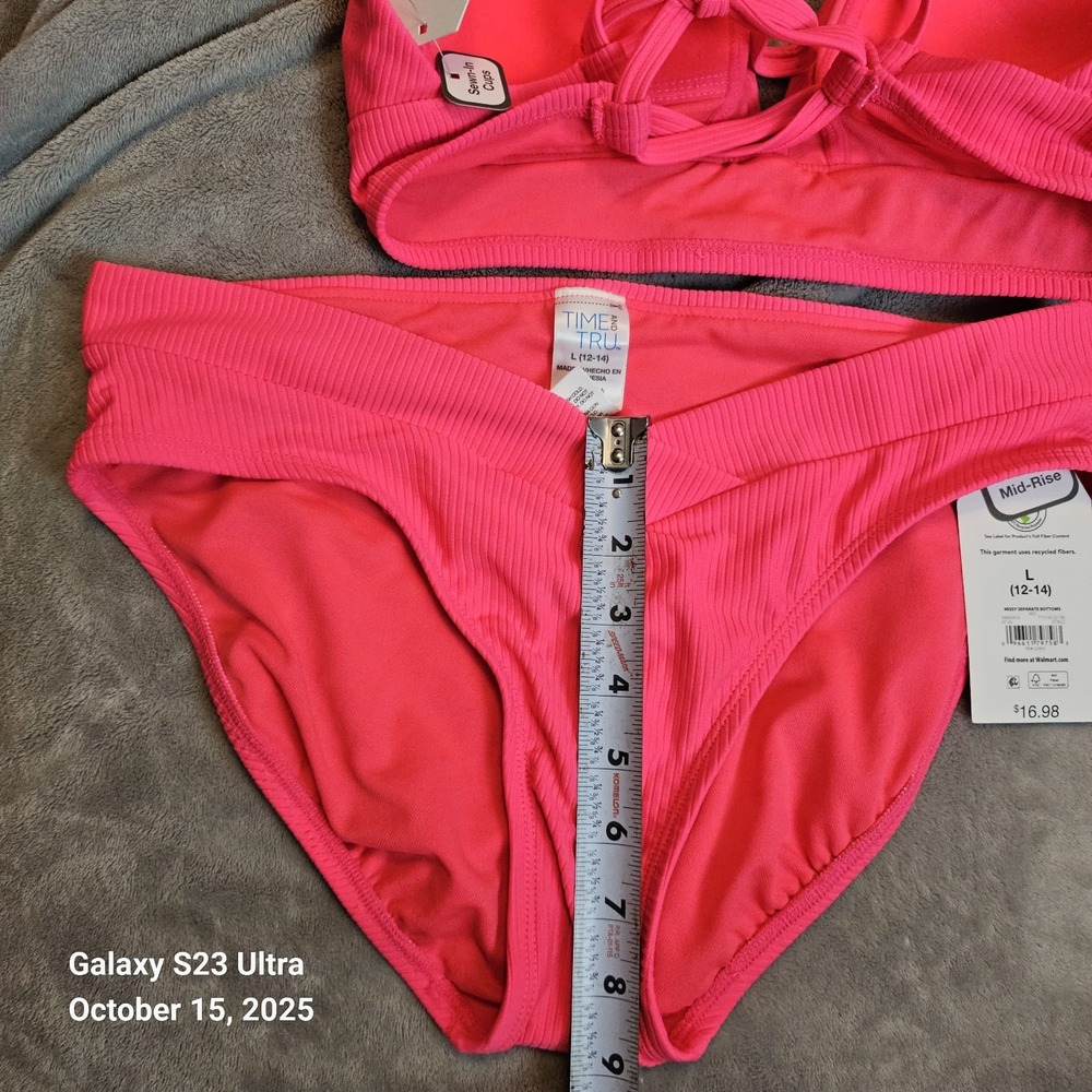 NWT Time And Tru Women's Bikini Set Coral Ribbed Large Mid Rise - Picture 6 of 9